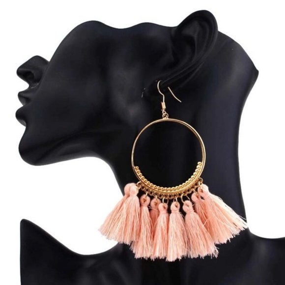Round Circle Tassel Drop Earrings Bohemian Fringe Earrings (Pair) - Picture 6 of 10